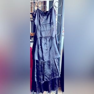 Vintage Gunne Sax JESSICA McCLINTOCK Black Satin spaghetti strap Dress size 9